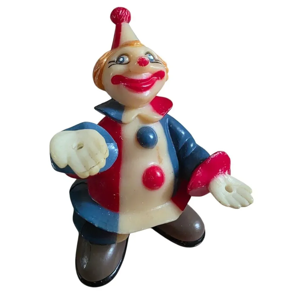 Vintage 1950s Plastic Clown Cupcake Cake Topper Hong Kong Circus Set w Baby